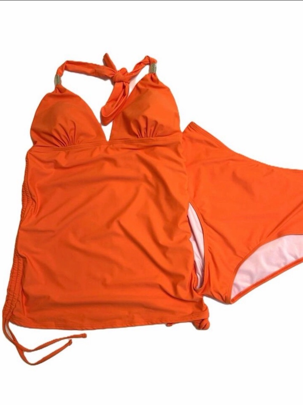 Vibrant Orange Halter Tankini Swimsuit-Large-NWOT